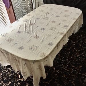 Tablecloth in Ivory w/ Beige, Grey & Taupe Details